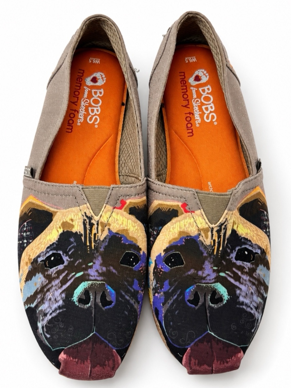 BOBS for Dogs Skechers Memory Foam Pitbull Face Canvas Slip-On Shoes Sz 8.5